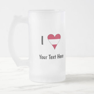 Caneca De Cerveja Vidro Jateado I (Austrian Flag Heart Love) Your Text