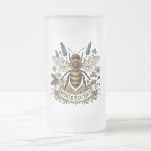 Caneca De Cerveja Vidro Jateado Ilustração Botânica Vintage para o Dia Mundial das