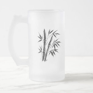 Caneca De Cerveja Vidro Jateado Ilustração de Tinta Bambu - Design Zen