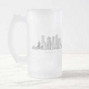 Caneca De Cerveja Vidro Jateado Ilustração Minimalista do Horizonte da Cidade de B