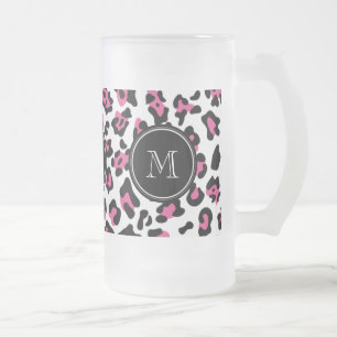 Caneca De Cerveja Vidro Jateado Impressão animal do leopardo do preto do rosa