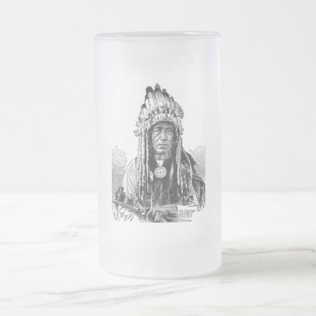 Caneca De Cerveja Vidro Jateado Índio americano (Centro)