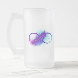 Caneca De Cerveja Vidro Jateado Infinito com Pena Roxa
