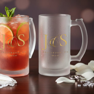 Caneca De Cerveja Vidro Jateado Iniciais de Casamento Simplesmente Elegantes Doura