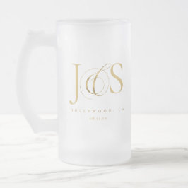 Caneca De Cerveja Vidro Jateado Iniciais de casamento simplesmente elegantes ID102