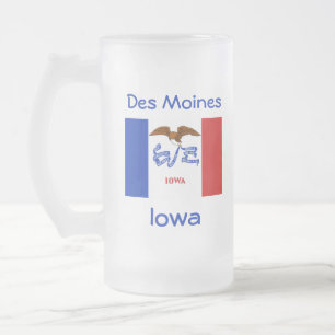 Caneca De Cerveja Vidro Jateado Iowa Flag Map City Mug