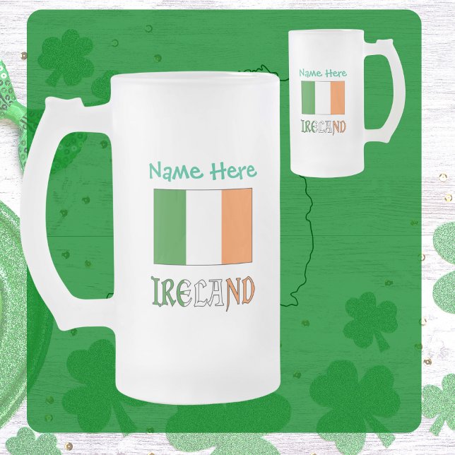 Caneca De Cerveja Vidro Jateado Irlanda Bandeira Personalização Verde (Criador carregado)