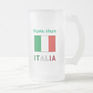 Caneca De Cerveja Vidro Jateado Itália e Bandeira Italiana Personalização Verde