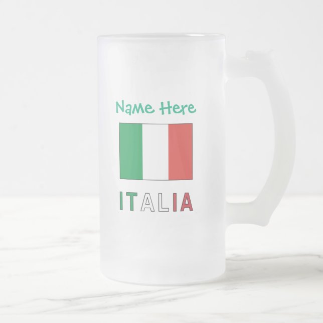 Caneca De Cerveja Vidro Jateado Italia e Bandiera Italiana Personalização Verde (Direita)