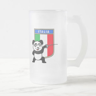 Caneca De Cerveja Vidro Jateado Itália Fencing Panda
