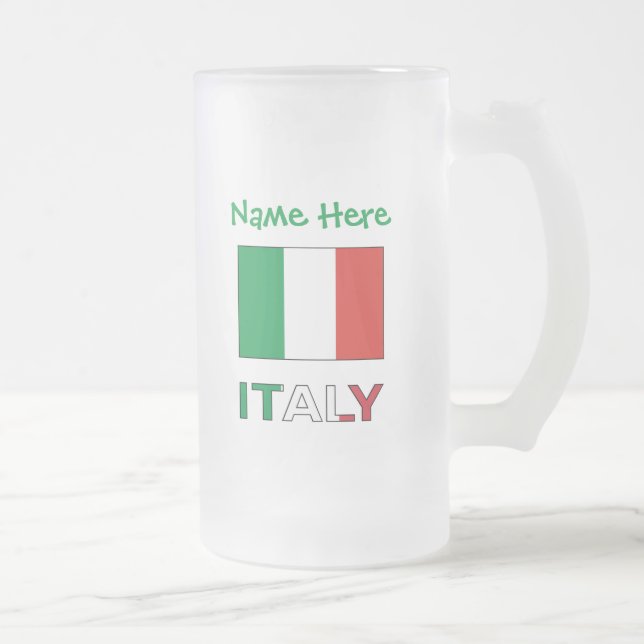 Caneca De Cerveja Vidro Jateado Itália, Sinalizador italiano Personalização verde (Direita)