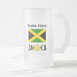 Caneca De Cerveja Vidro Jateado Jamaica e Bandeira da Jamaica com o Seu Nome