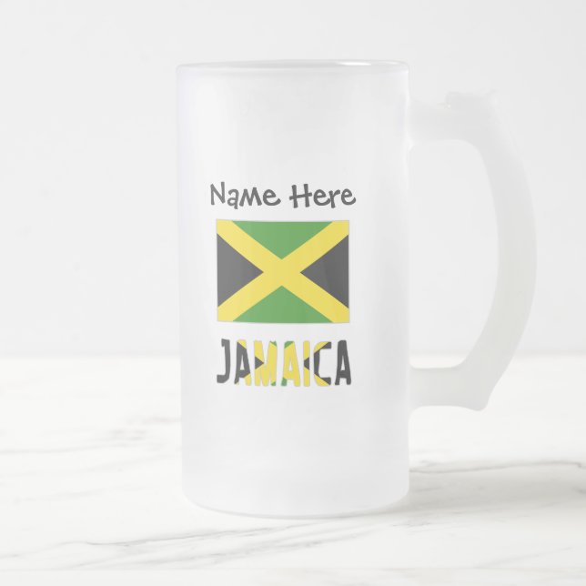 Caneca De Cerveja Vidro Jateado Jamaica e bandeira jamaicana com seu nome (Direita)