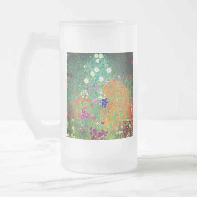 Caneca De Cerveja Vidro Jateado Jardim Flor Gustav Klimt (Esquerda)