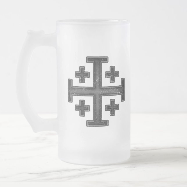 Caneca De Cerveja Vidro Jateado Jerusalem Cavaleiro Templário Cruzador Cruzado Deu (Esquerda)
