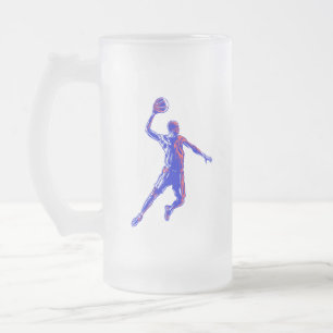 Caneca De Cerveja Vidro Jateado Jogador de basquetebol Slam Dunk, Vermelho e Azul