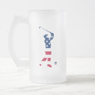Caneca De Cerveja Vidro Jateado Jogador de golfe da bandeira de América do golfe