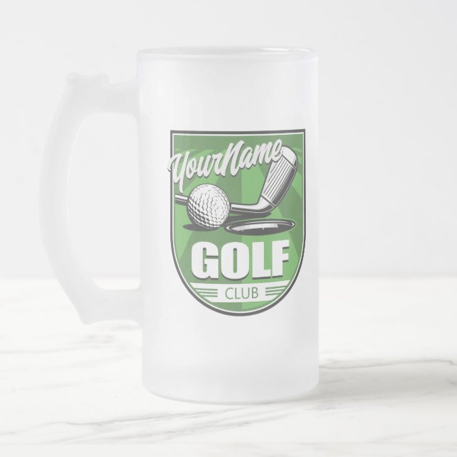 Caneca De Cerveja Vidro Jateado Jogador de Golfe Personalizado (Esquerda)