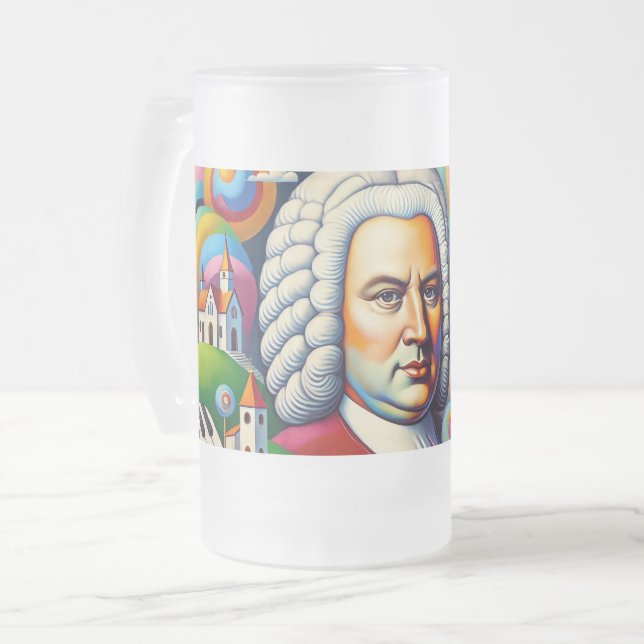 Caneca De Cerveja Vidro Jateado Johann Sebastian Bach: Retrato em uma pintura mode (Frente Esquerda)