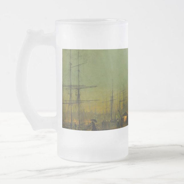 Caneca De Cerveja Vidro Jateado John Atkinson Grimshaw Glasgow Docks (Esquerda)