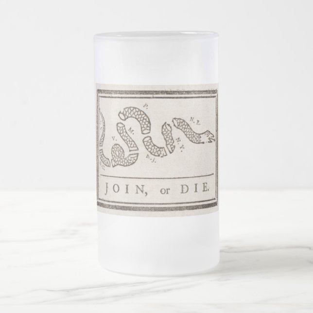 Caneca De Cerveja Vidro Jateado Join ou Die Rattlesnake: Cartoon Benjamin Franklin (Centro)