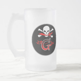 Caneca De Cerveja Vidro Jateado Jolly Roger G Monograma Inicial
