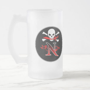 Caneca De Cerveja Vidro Jateado Jolly Roger N Monograma Inicial