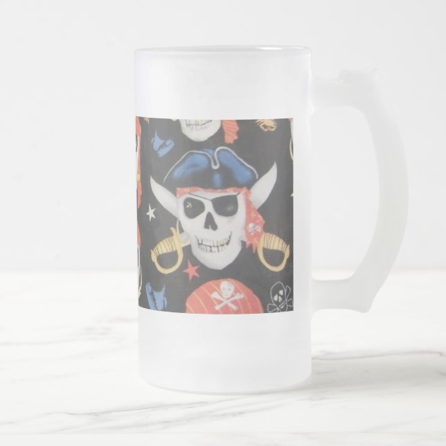 Caneca De Cerveja Vidro Jateado Jolly Roger Pirate Skull (Direita)