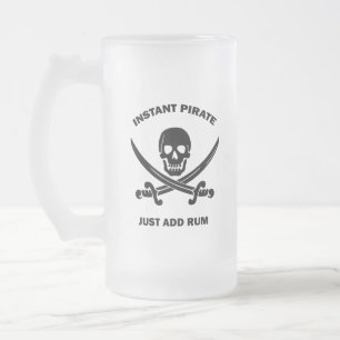 Caneca De Cerveja Vidro Jateado Jolly Rogers Pirata Instantânea Adicionar Rum