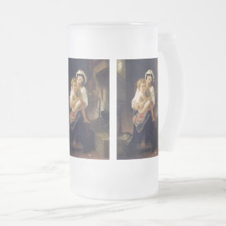 Caneca De Cerveja Vidro Jateado Jovem Mãe Olhando Para A Criança