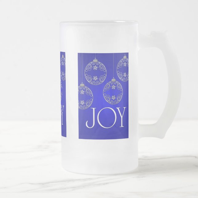Caneca De Cerveja Vidro Jateado Joy Ornaments em cobalto azul elegante (Direita)
