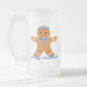 Caneca De Cerveja Vidro Jateado Judaica Hanukkah Gingerbread Man Menorah