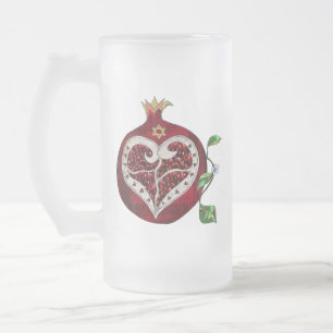 Caneca De Cerveja Vidro Jateado Judaica Pomegranate Heart Hanukkah Rosh Hashanah