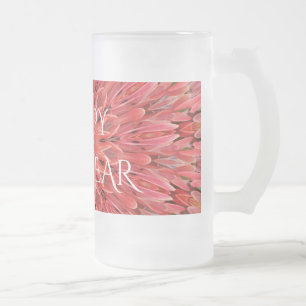 Caneca De Cerveja Vidro Jateado Kaleidoscope Design Red Flower Feliz ano novo Text