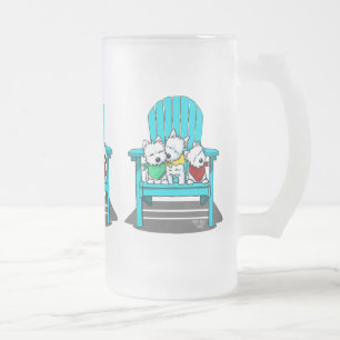 Caneca De Cerveja Vidro Jateado KiniArt Praia Trio Westie