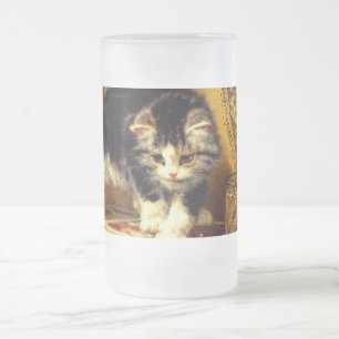 Caneca De Cerveja Vidro Jateado Kitten com pintura e escovas