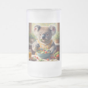 Caneca De Cerveja Vidro Jateado Koala Comendo Salada