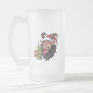 Caneca De Cerveja Vidro Jateado Krampus Bebendo Matcha Verde Natal Assustador