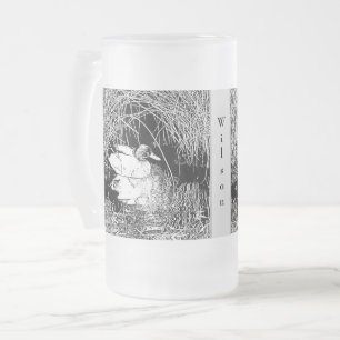 Caneca De Cerveja Vidro Jateado Lago Duck Bird Masculine Black White Lakeside