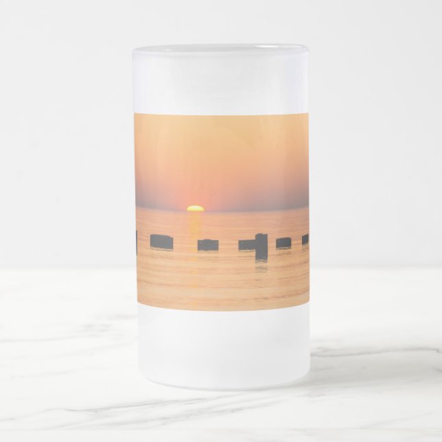 Caneca De Cerveja Vidro Jateado Laranja Lago Sunrise Fosco Mug (Centro)