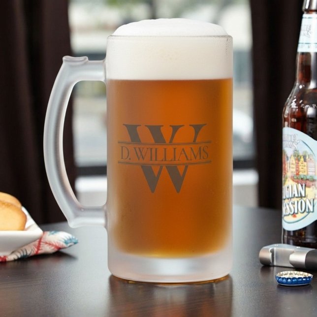 Caneca De Cerveja Vidro Jateado Large Custom Monogram Initial  (Large Custom Monogram Initial Frosted Glass Beer Mug)