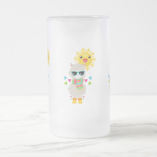 Caneca De Cerveja Vidro Jateado Legal Llama e sorrindo Kawaii Sun (Centro)