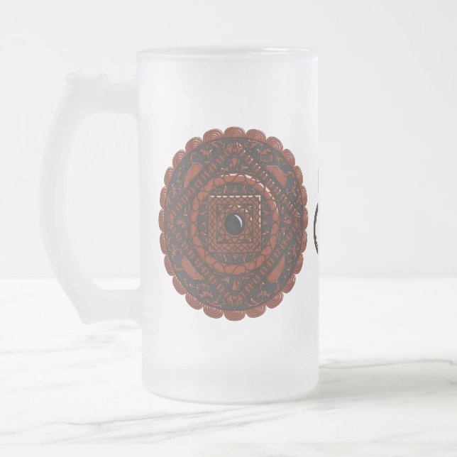 Caneca De Cerveja Vidro Jateado Leo Mandala Mug (Esquerda)