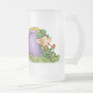 Caneca De Cerveja Vidro Jateado Leprechaun do Patrick e benção de Beer Mug - S