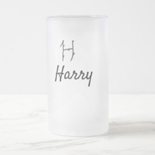 Caneca De Cerveja Vidro Jateado Letra H de monograma preto minimalista simples adi
