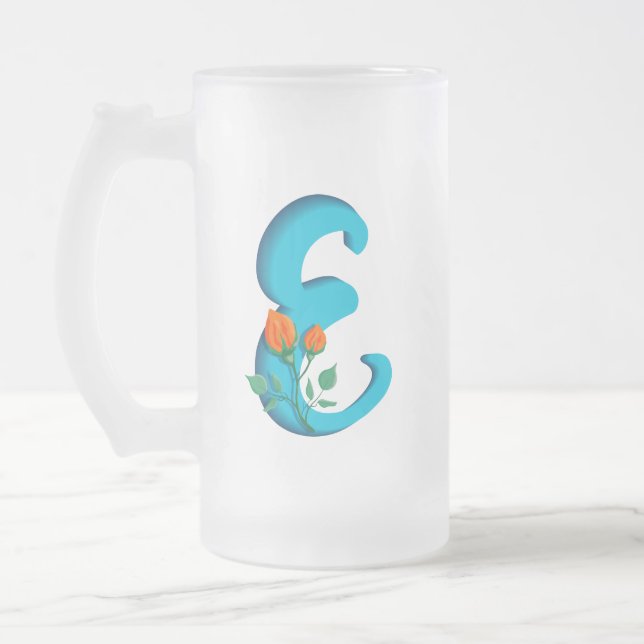 Caneca De Cerveja Vidro Jateado Letra maiúscula E monograma floral (Esquerda)