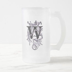 Caneca De Cerveja Vidro Jateado Letra 'W' Embalada em Vinhas Roxas - Mug