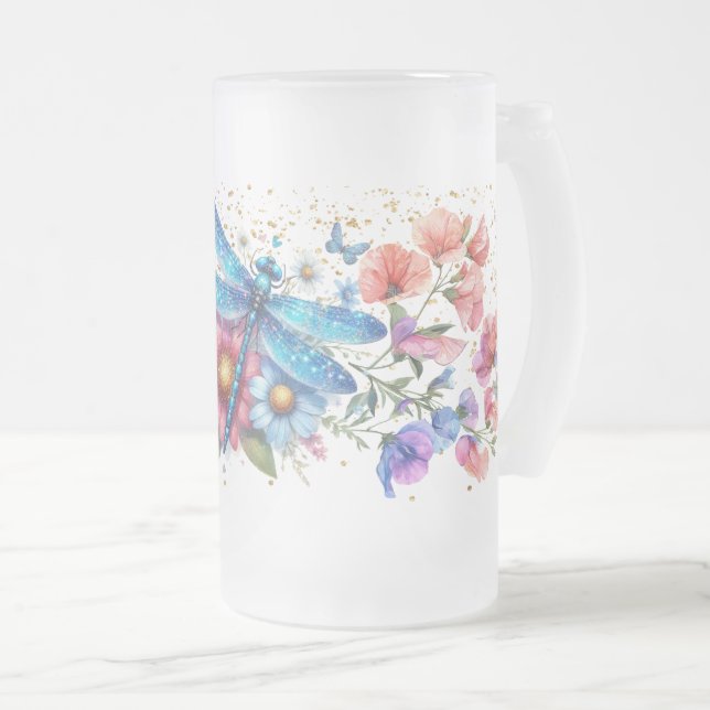 Caneca De Cerveja Vidro Jateado Libélula Azul (Frente Esquerda)