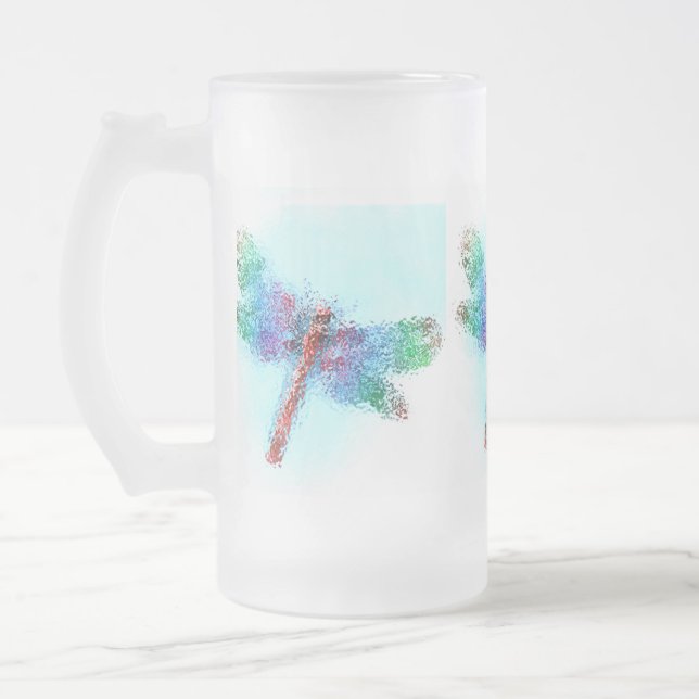 Caneca De Cerveja Vidro Jateado Libélula Crystalized (azul) (Esquerda)