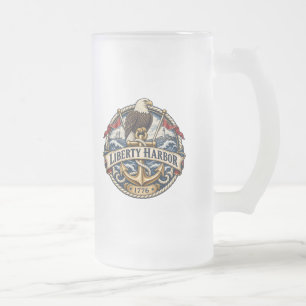 Caneca De Cerveja Vidro Jateado Liberty Harbor Eagle Âncora de Dois Lados